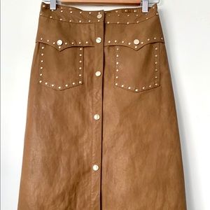 NWT Zara Leather Like Midi Dkirt with Grommets S